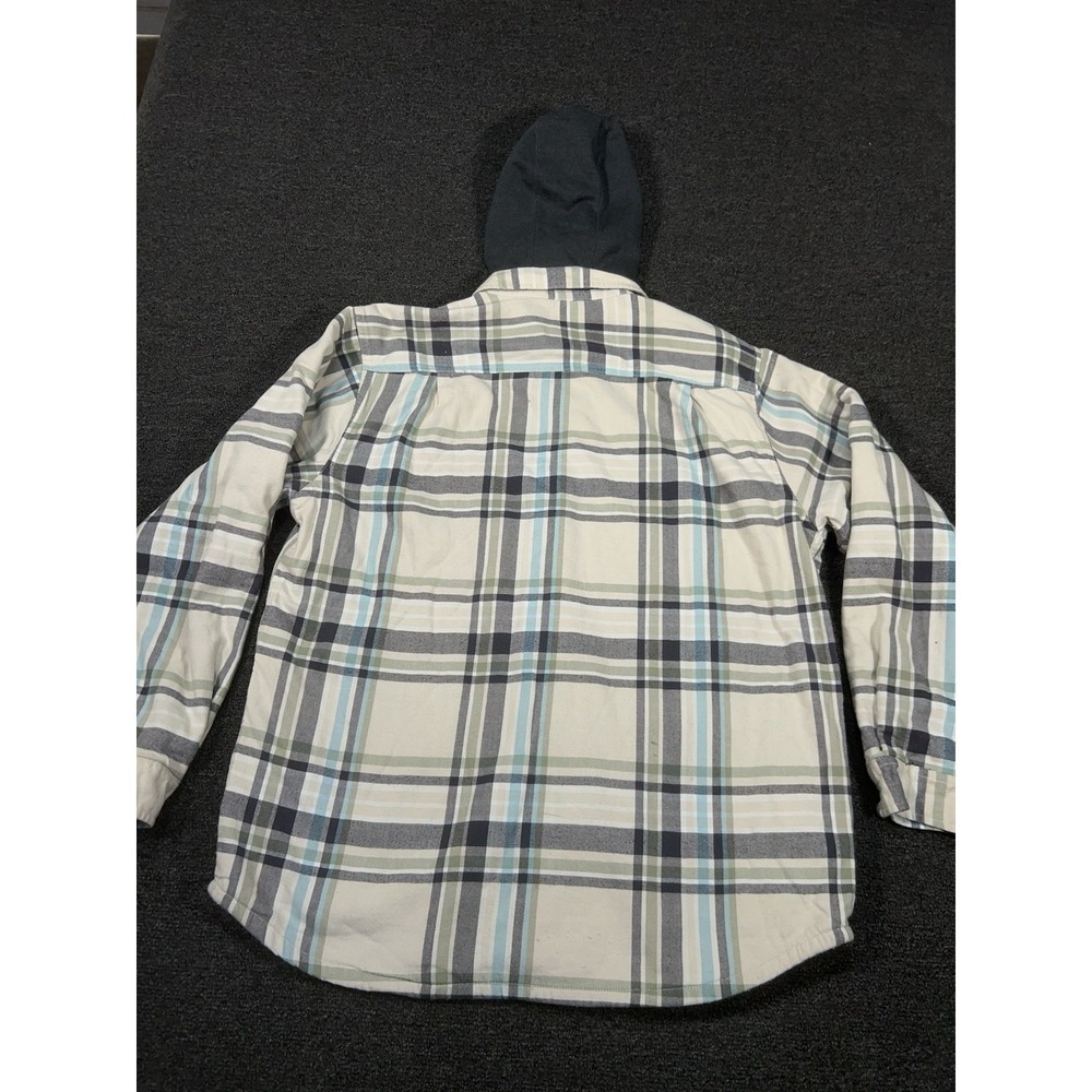 Carhartt Jacket Mens Large Plaid Fleece Lined Hooded Flannel Shacket Shirt Ivory - Picture 2 of 6